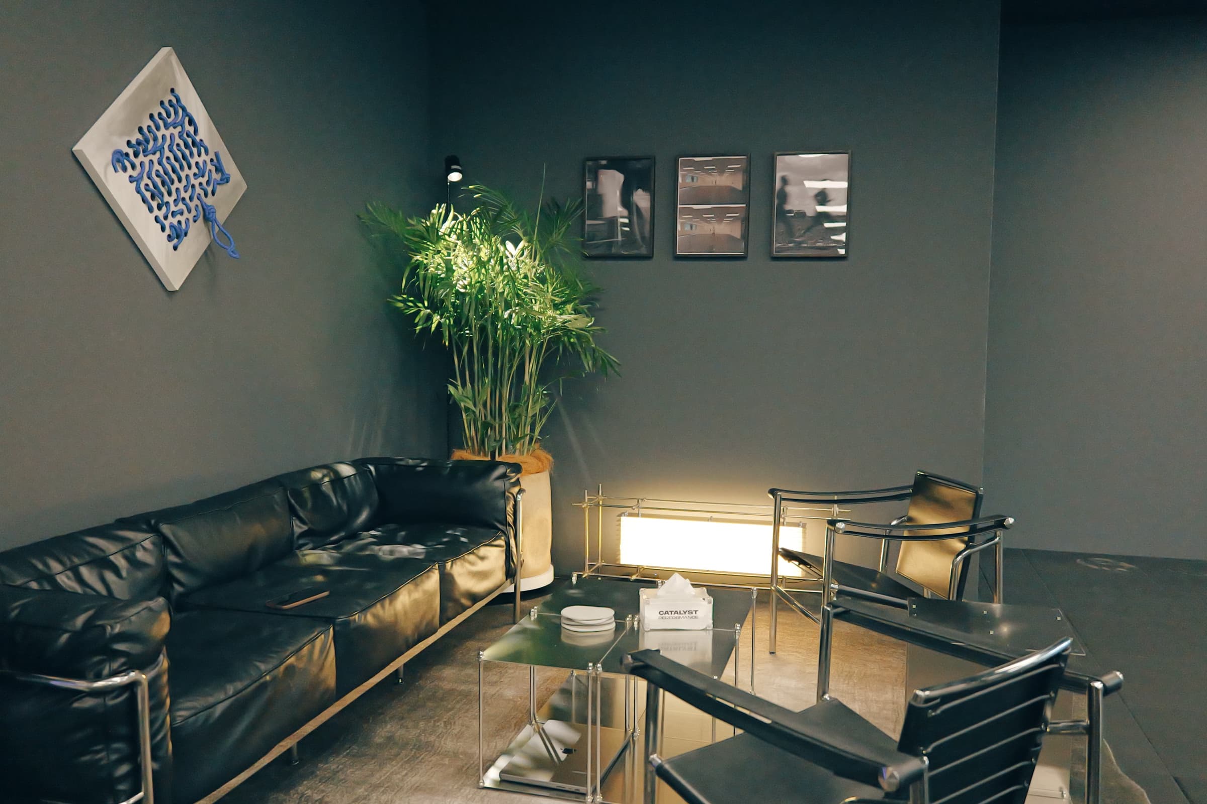 Catalyst Performance lounge area, leather seating and member space