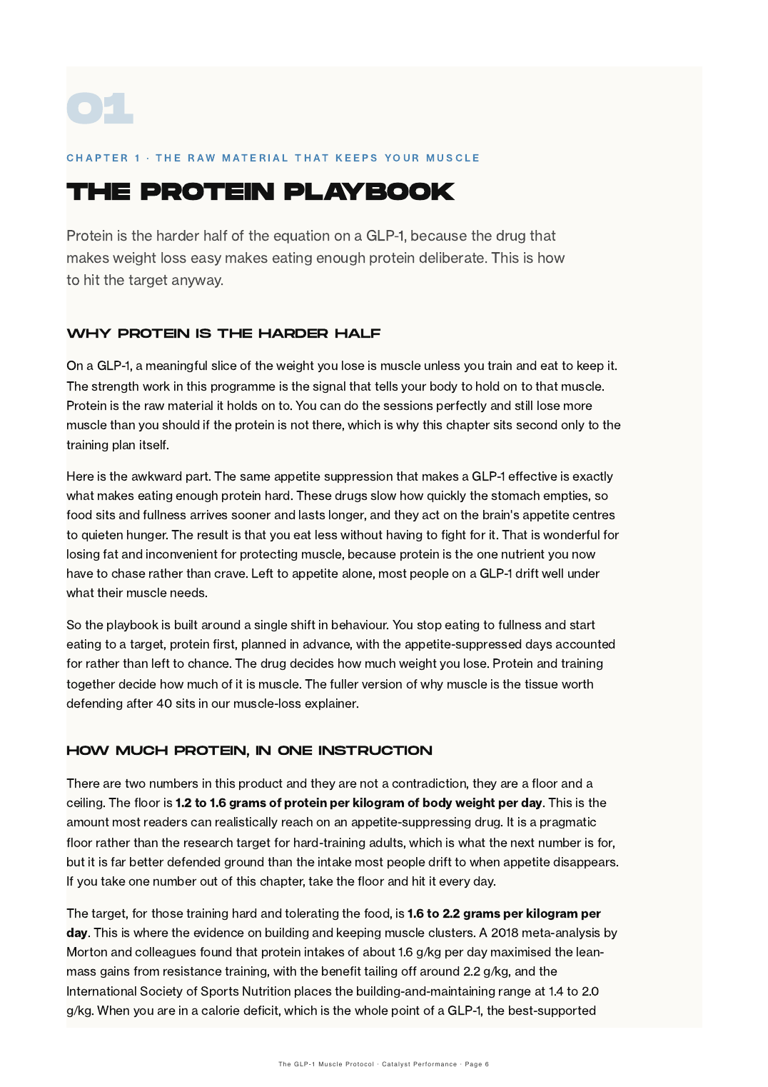 A page from the Catalyst GLP-1 Muscle Protocol Protein Playbook chapter
